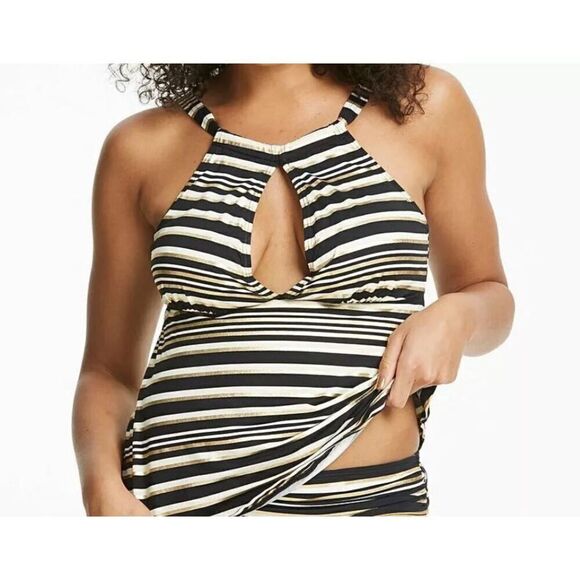 NWT Magisculpt Tankini Top Black Gold Stripe Non Wired Size 18 - Picture 2 of 7